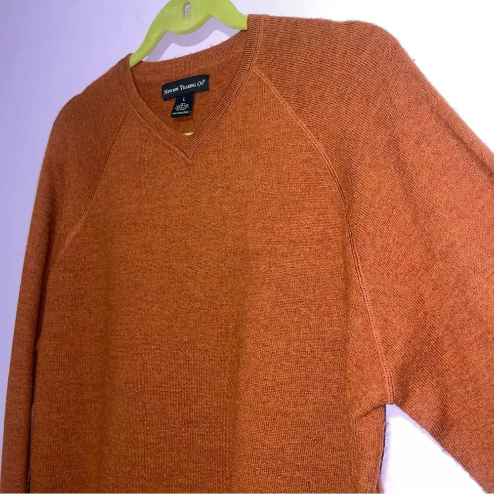 Newton Trading Co Merino Wool V Neck Sweater Men Size L Minimalist Winter Office